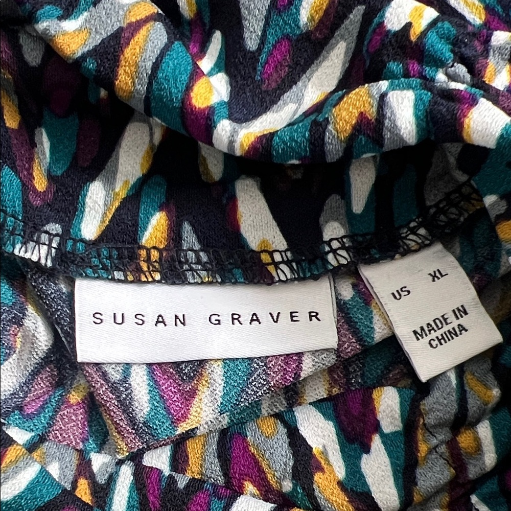 Susan Graver Chic Colorful Abstract Long Sleeve Top Purple Teal Yellow XL - Picture 3 of 13